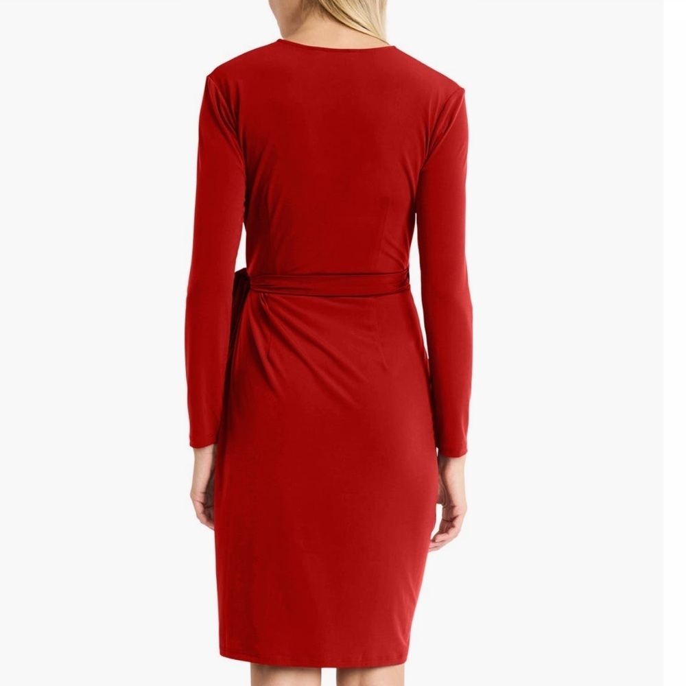 Maggy London Red Long Sleeve Wrap Dress Jersey Size 8 - Picture 3 of 4